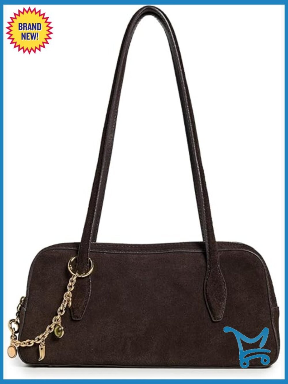 Suede Mini Shoulder Satchel with Charm Chain, 11in Length